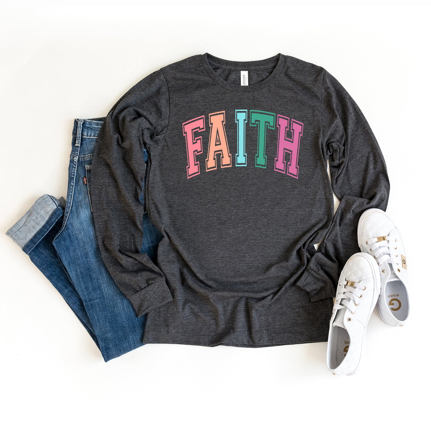 Faith Block Colorful | Long Sleeve Crew Neck