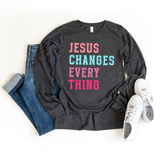 Jesus Changes Block Colorful | Long Sleeve Crew Neck