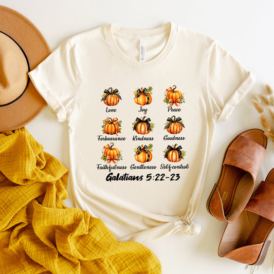 Coquette Fall Religious Pumpkin Chart | Short Sleeve Crew Neck