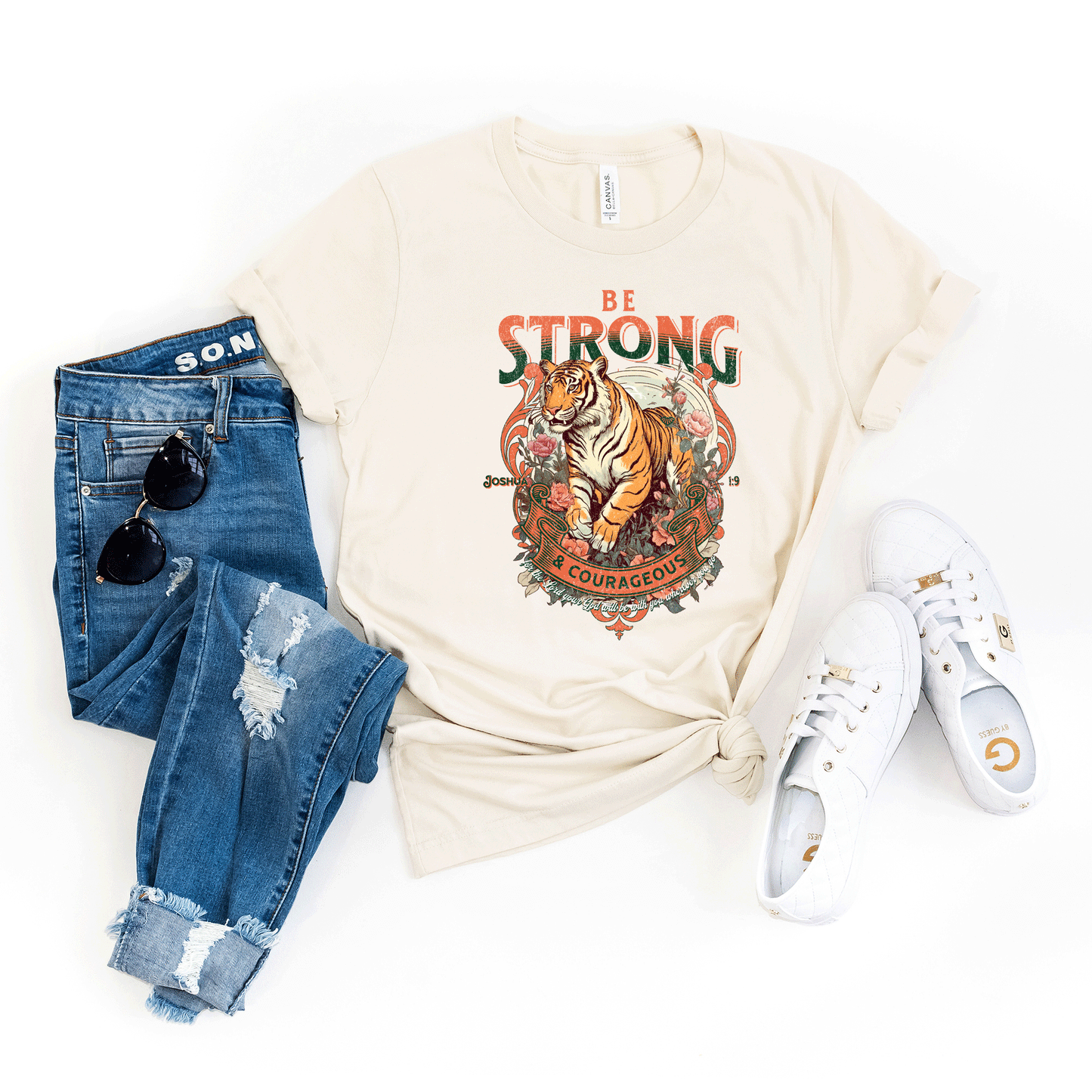 Be Strong and Courageous Tiger | Short Sleeve Crew Neck