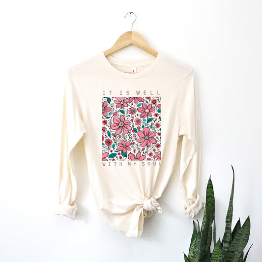 It Is Well Pink Flowers | Long Sleeve Crew Neck