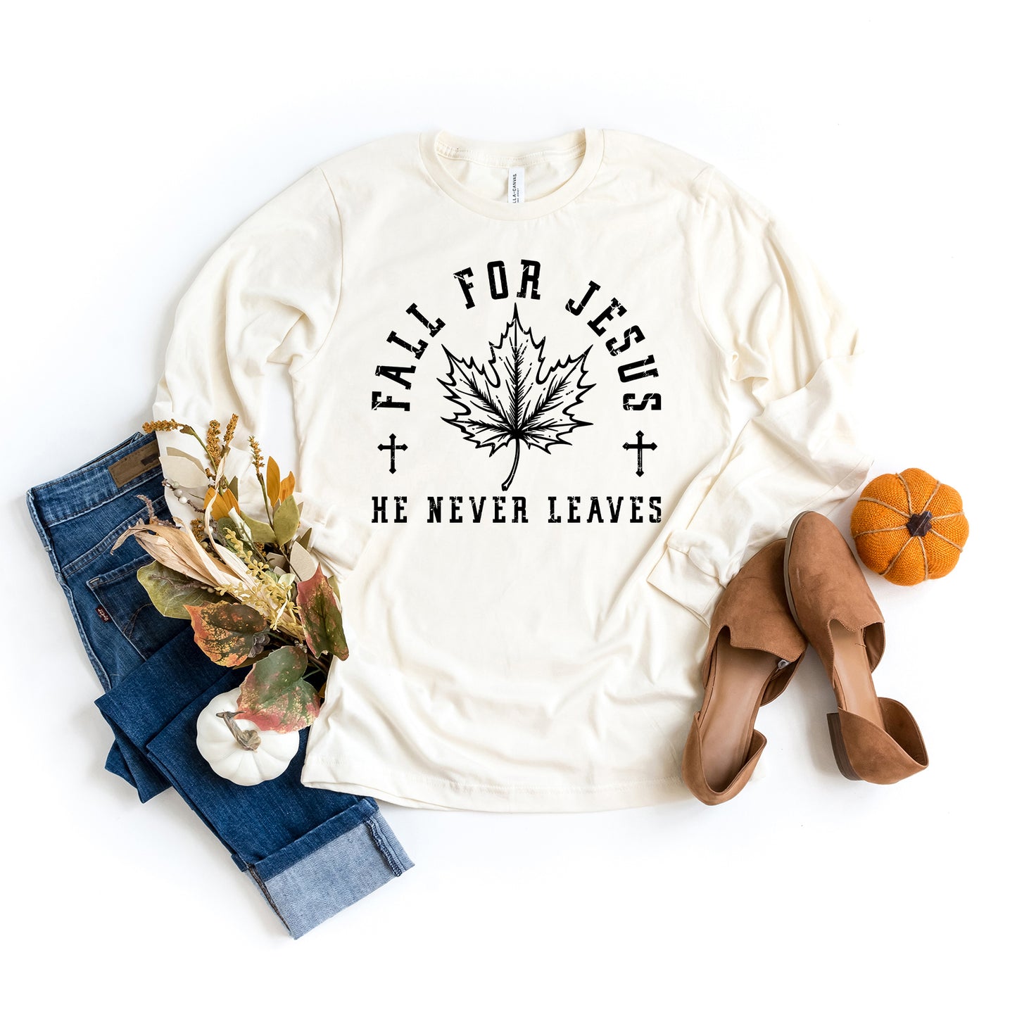 Fall For Jesus Leaf | Long Sleeve Crew Neck