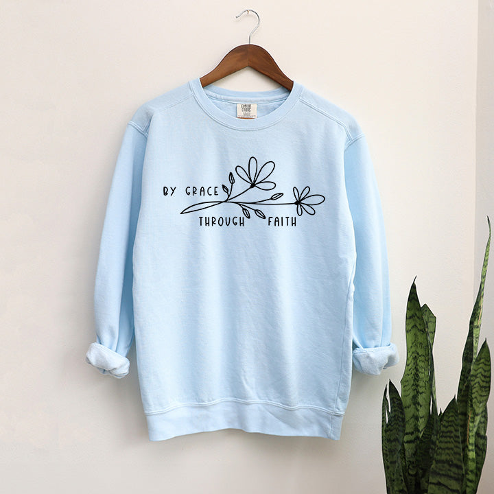 By Grace Through Faith Flowers | Garment Dyed Sweatshirt