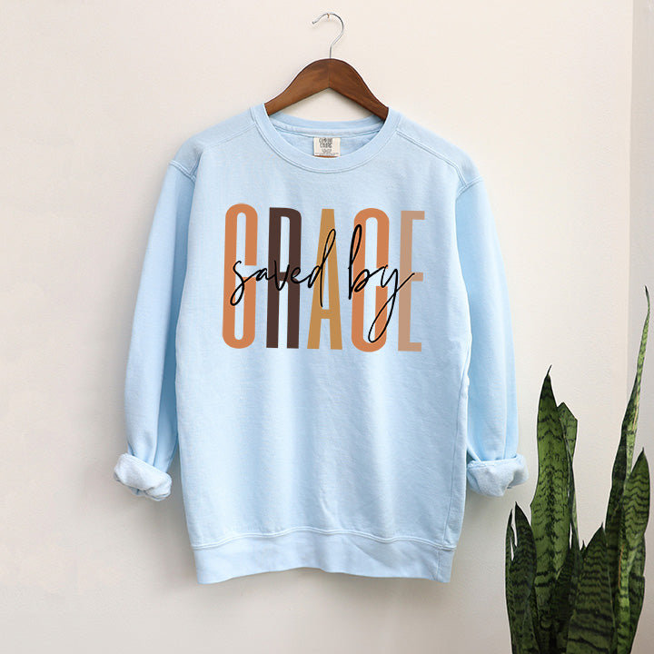 Saved By Grace Cursive | Garment Dyed Sweatshirt