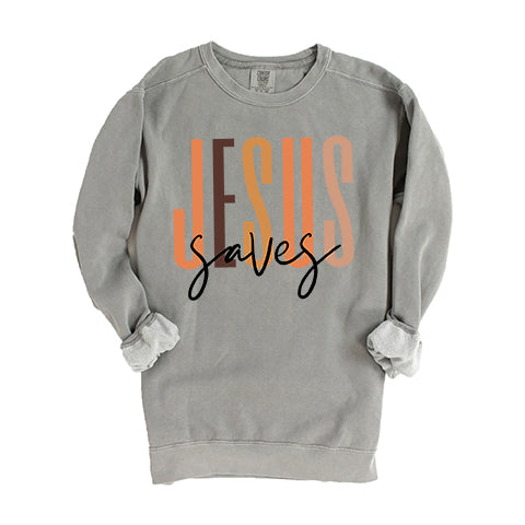Jesus Saves Cursive | Garment Dyed Sweatshirt