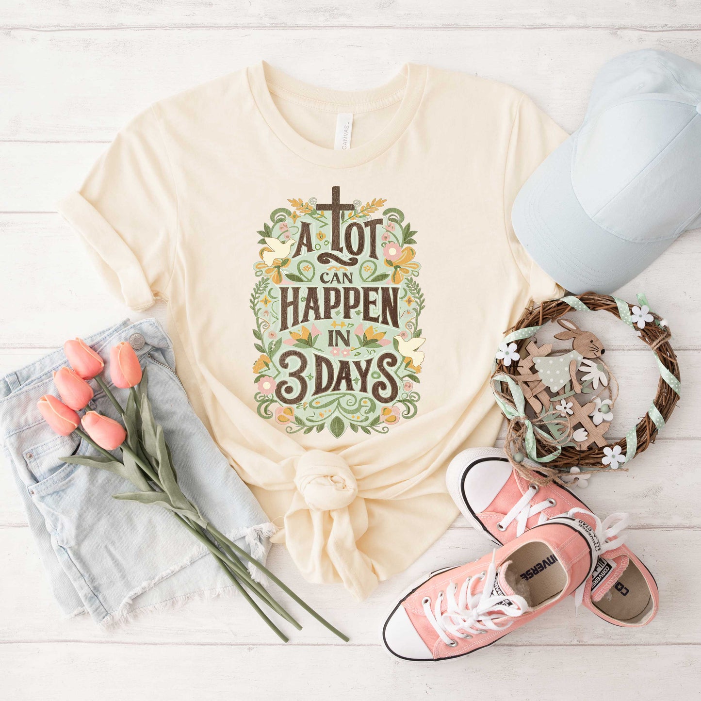A Lot Can Happen In 3 Days Floral | Short Sleeve Crew Neck