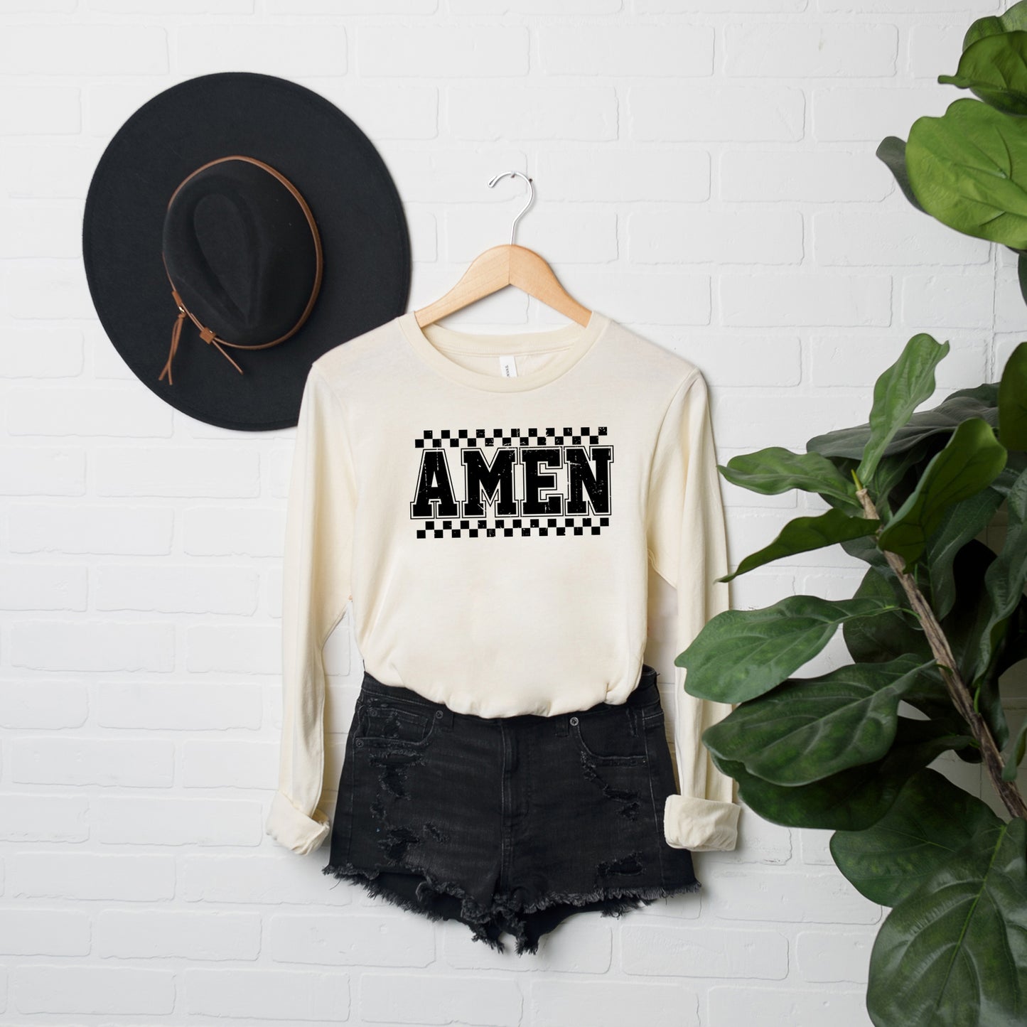 Amen Checkered | Long Sleeve Crew Neck