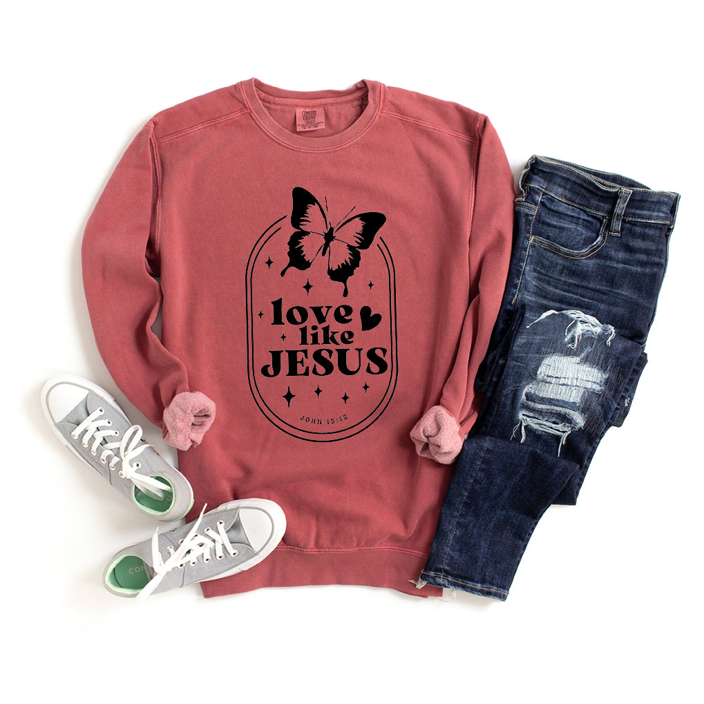 Love Like Jesus Butterfly Oval | Garment Dyed Sweatshirt