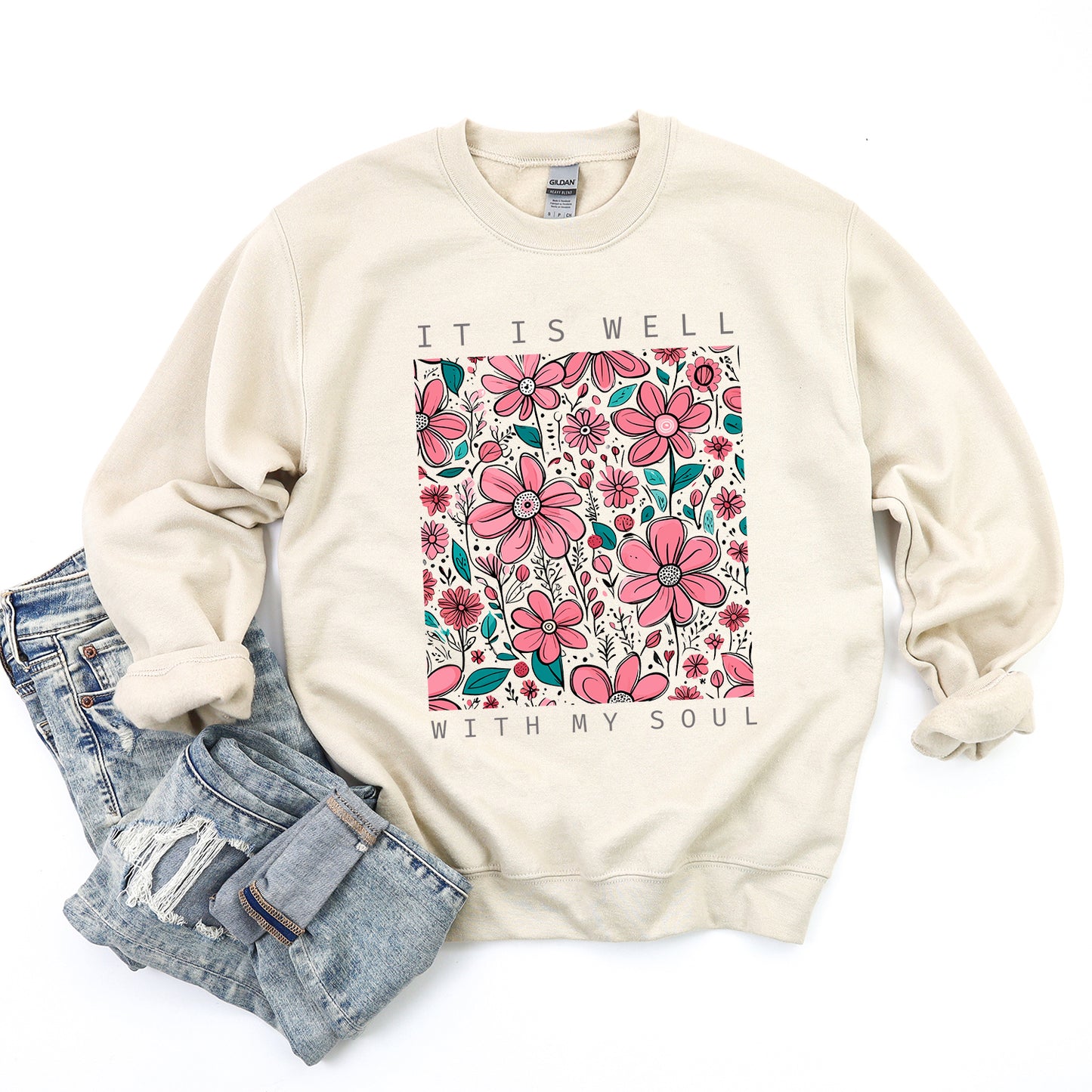 It Is Well Pink Flowers | Sweatshirt