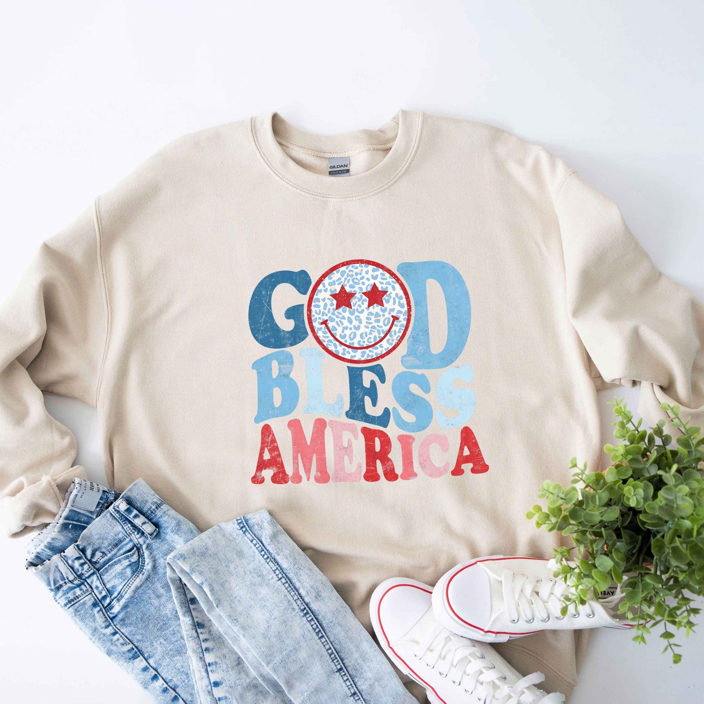 God Bless America Smiley | Sweatshirt