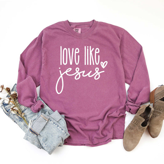 Love Like Jesus Cursive Heart | Garment Dyed Long Sleeve