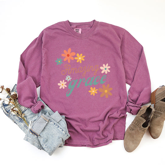 Amazing Grace Flowers | Garment Dyed Long Sleeve