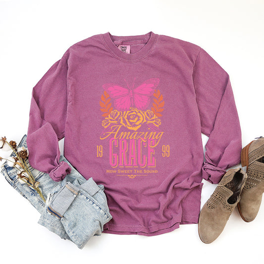 Amazing Grace Butterfly | Garment Dyed Long Sleeve