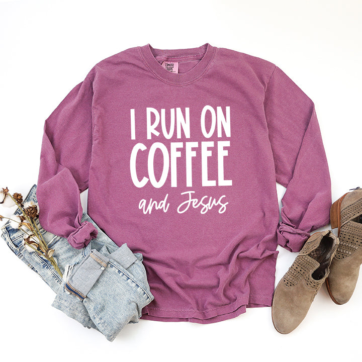 I Run On Coffee And Jesus | Garment Dyed Long Sleeve