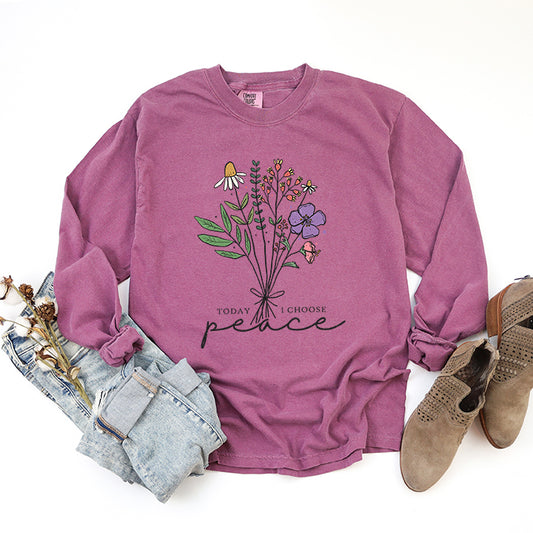 Today I Choose Peace Flowers | Garment Dyed Long Sleeve