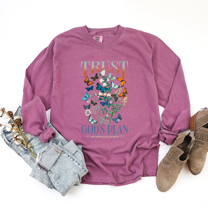 Trust God's Plans Butterflies | Garment Dyed Long Sleeve