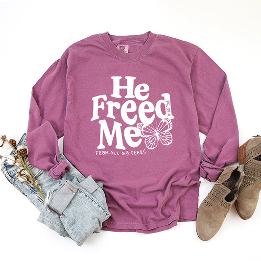 He Freed Me Butterfly | Garment Dyed Long Sleeve