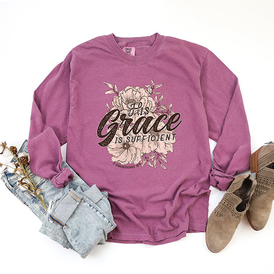 His Grace Is Sufficient | Garment Dyed Long Sleeve