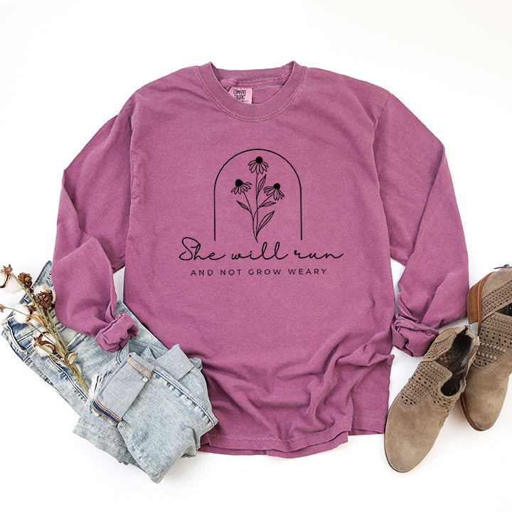 She Will Run Flowers | Garment Dyed Long Sleeve