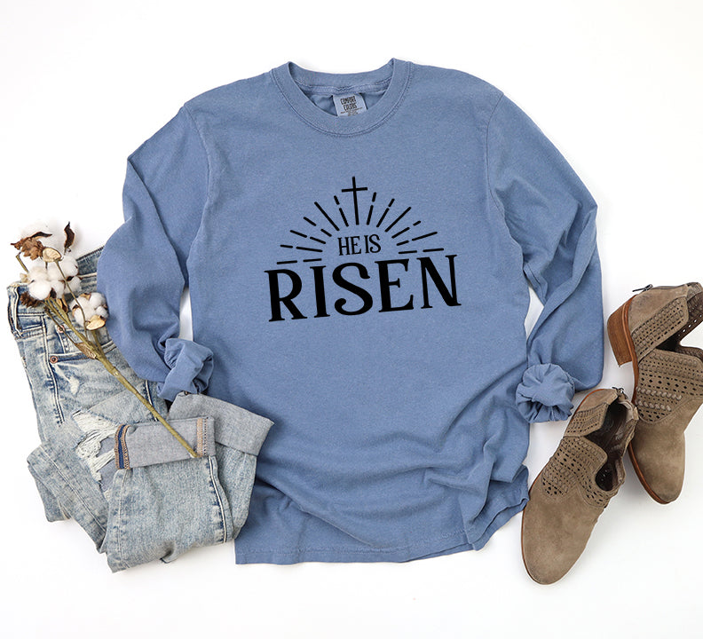 He Is Risen Cross In Sun Ray | Garment Dyed Long Sleeve