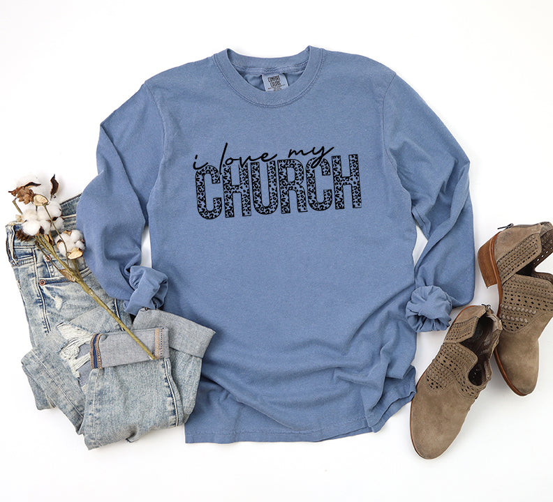 I Love My Church Leopard | Garment Dyed Long Sleeve