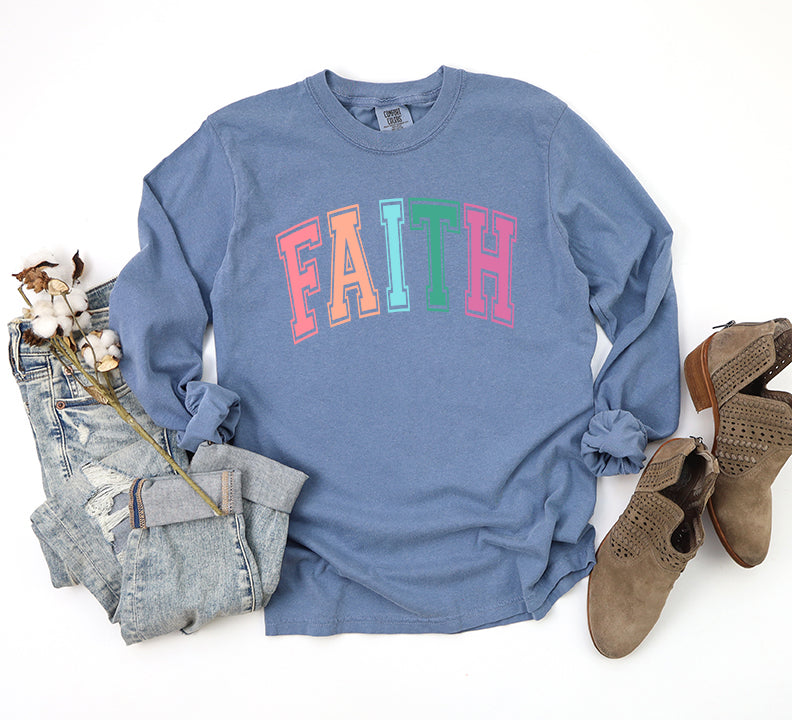 Faith Block Colorful | Garment Dyed Long Sleeve