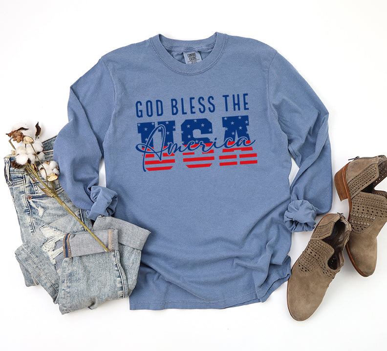 God Bless The USA | Garment Dyed Long Sleeve