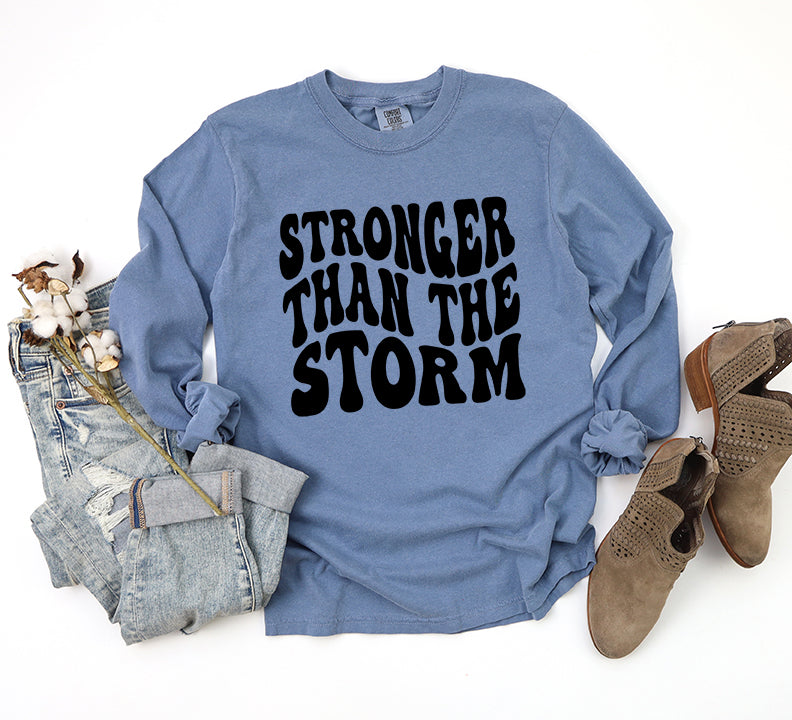 Retro Stronger Than The Storm Wavy | Garment Dyed Long Sleeve