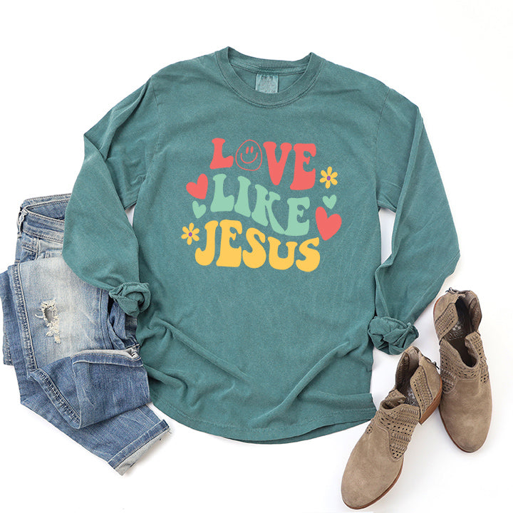 Love Like Jesus Retro Flowers | Garment Dyed Long Sleeve