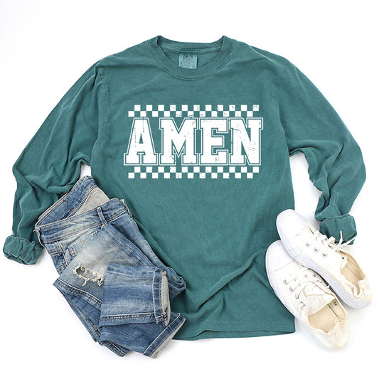 Amen Checkered | Garment Dyed Long Sleeve