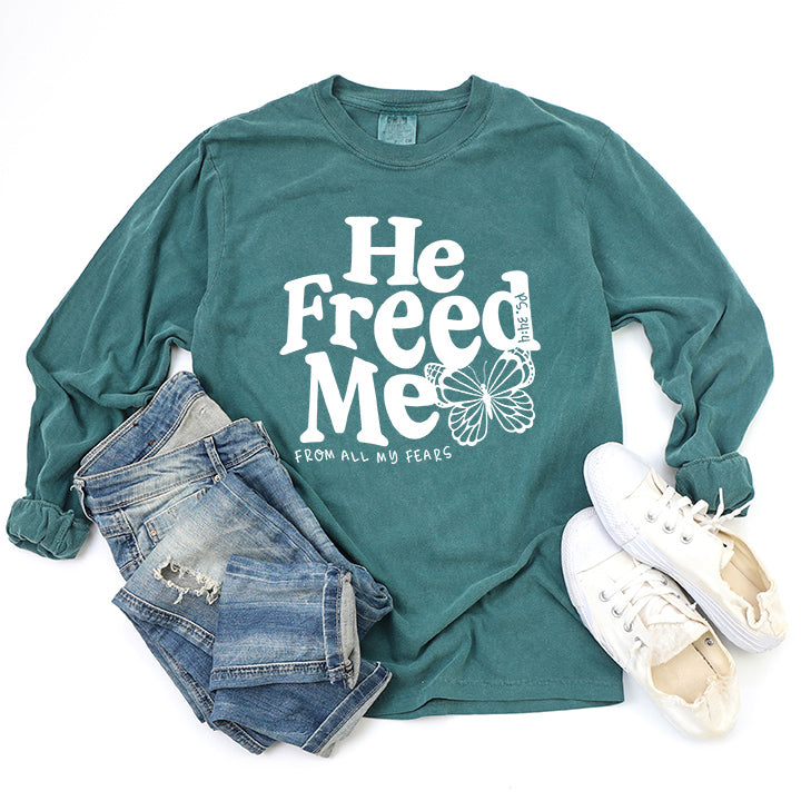 He Freed Me Butterfly | Garment Dyed Long Sleeve