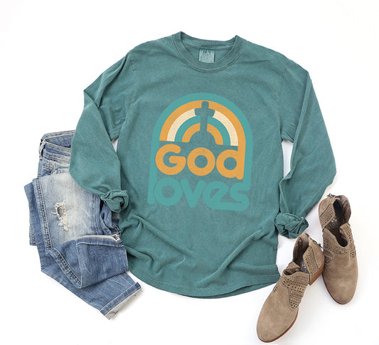 God Loves Rainbow | Garment Dyed Long Sleeve