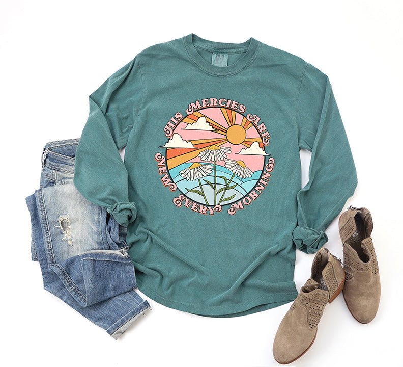 Retro His Mercies Are New Every Morning | Garment Dyed Long Sleeve