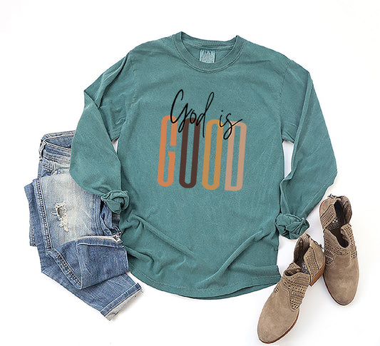 God Is Good Cursive | Garment Dyed Long Sleeve