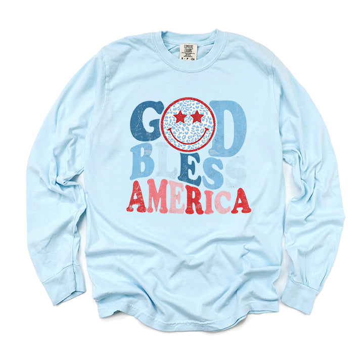 God Bless America Smiley | Garment Dyed Long Sleeve