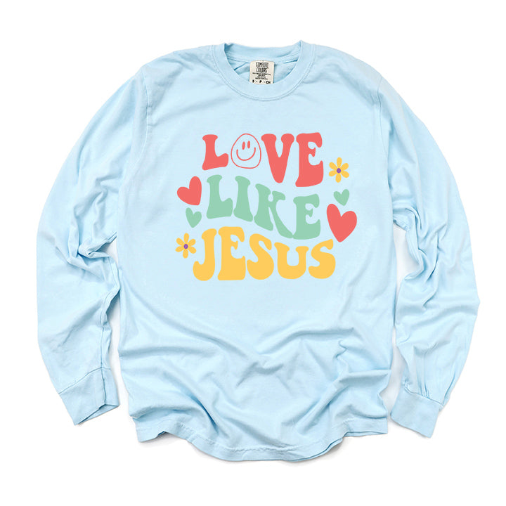 Love Like Jesus Retro Flowers | Garment Dyed Long Sleeve