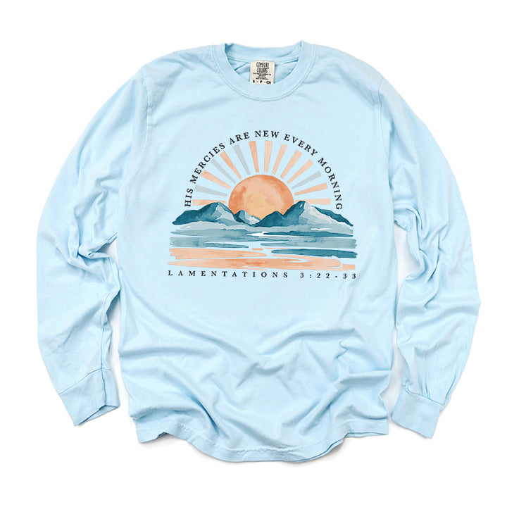 His Mercies Are New Watercolor | Garment Dyed Long Sleeve