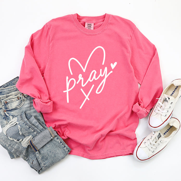 Pray Heart | Garment Dyed Long Sleeve