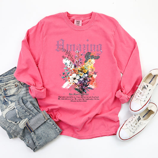 Amazing Grace Floral Bouquet | Garment Dyed Long Sleeve