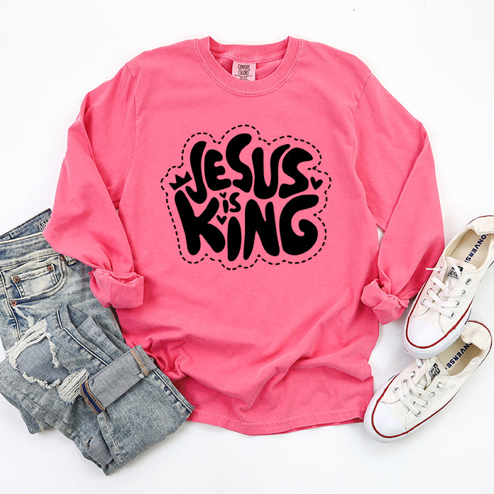 Jesus Is King Hearts | Garment Dyed Long Sleeve