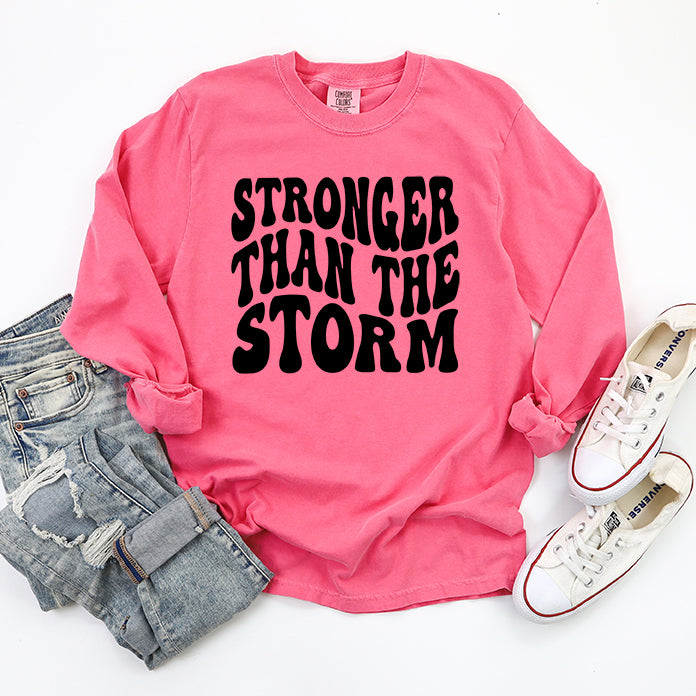 Retro Stronger Than The Storm Wavy | Garment Dyed Long Sleeve