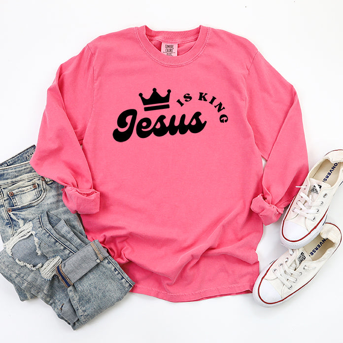 Jesus Is The King Crown | Garment Dyed Long Sleeve