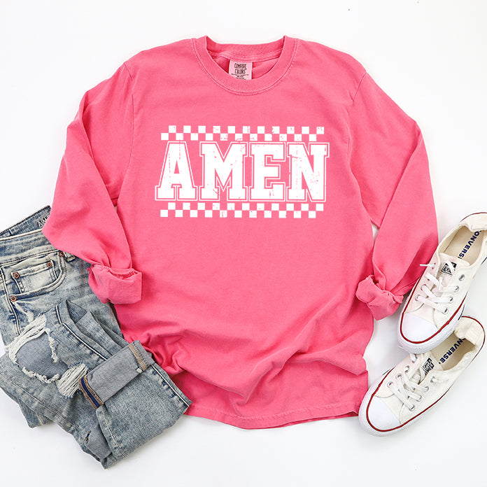 Amen Checkered | Garment Dyed Long Sleeve