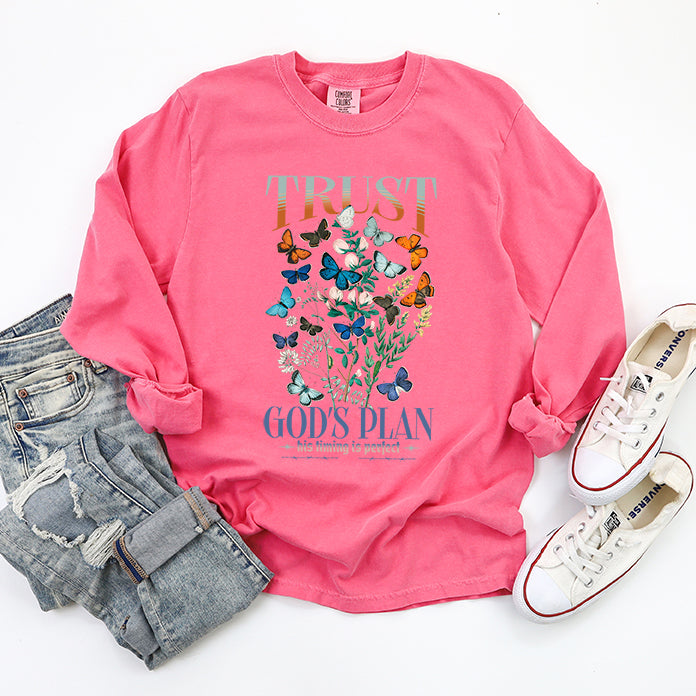 Trust God's Plans Butterflies | Garment Dyed Long Sleeve