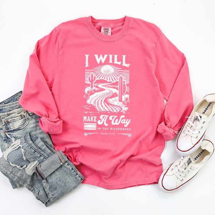 I Will Make A Way Cactus | Garment Dyed Long Sleeve