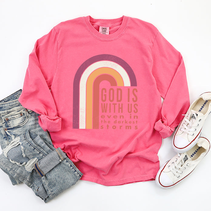 God Is With Us Rainbow | Garment Dyed Long Sleeve