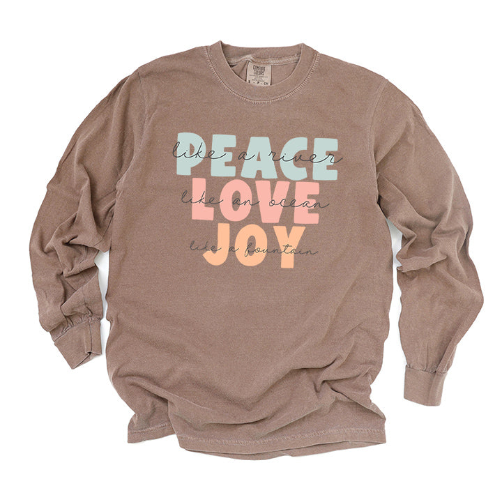 Peace Love Joy Colorful With Script | Garment Dyed Long Sleeve