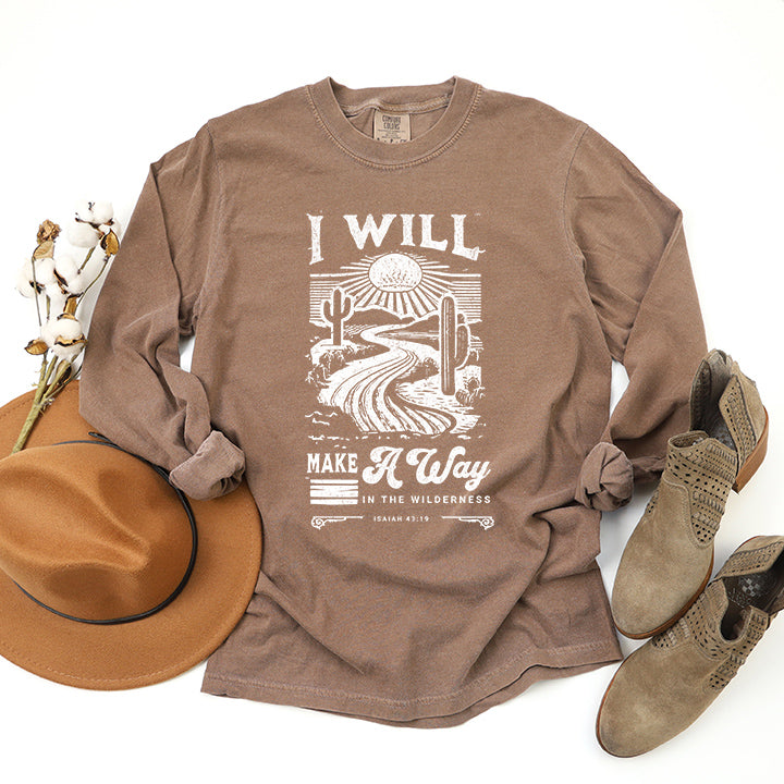 I Will Make A Way Cactus | Garment Dyed Long Sleeve