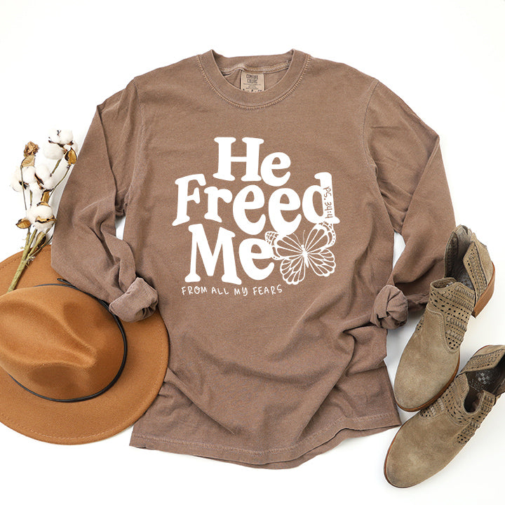 He Freed Me Butterfly | Garment Dyed Long Sleeve