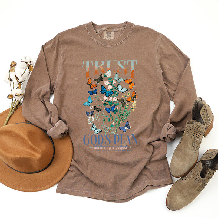 Trust God's Plans Butterflies | Garment Dyed Long Sleeve